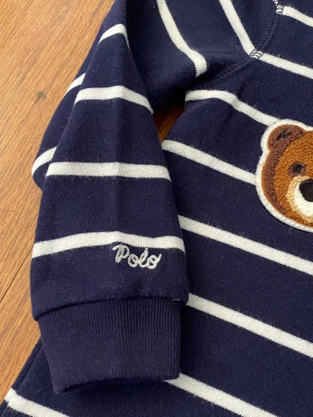 Ralph Lauren Navy and White Striped Knit Dress with Bear Patches
